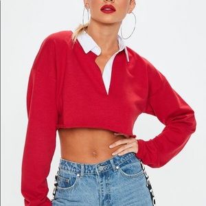 Missguided Red Boxy Crop Rugby Shirt